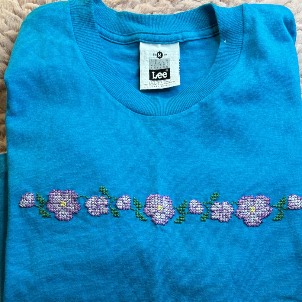 Vintage Lee Tee with Lavender Floral Stitching